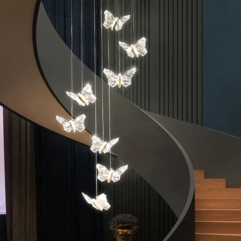 Afralia™ Butterfly Ladder Pendant Lights Chandelier for Loft Decor Interior Lighting Stairs Bedside