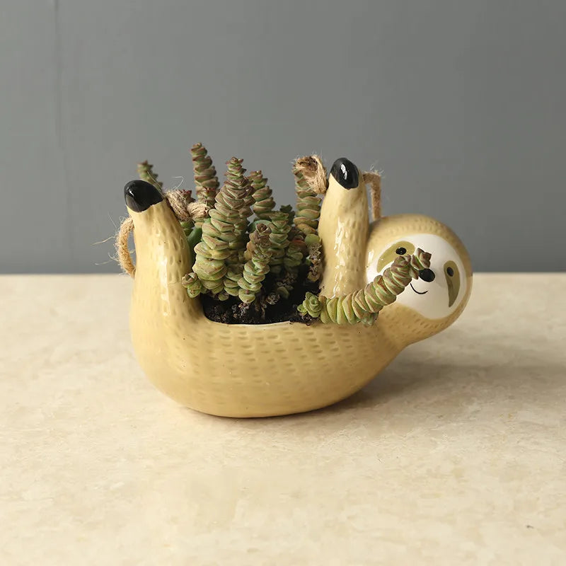 Afralia™ Sloth Hanging Wall Vase: Ceramic Flower Pots for Home Decoration