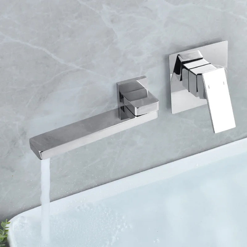 Afralia™ Brushed Gold In-Wall Basin Faucet Set, Hot Cold Bathroom Sink Mixer Tap