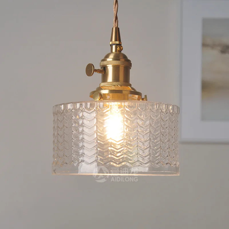 Afralia™ Modern Green Glass Hanging Lamp Copper Knob Switch LED Pendant Light Suite