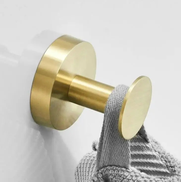 Afralia™ Brushed Gold Stainless Steel Robe Hook Wall Mounted Bathroom Hardware Hanger