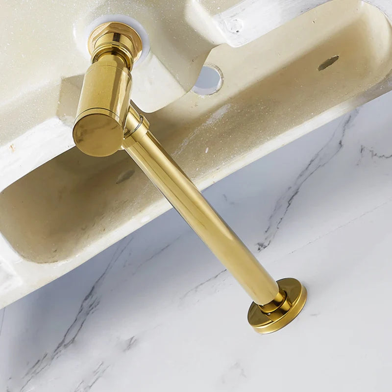 Afralia™ Brass Basin Wast Drain P-trap for Bathroom Sink - Black/Brushed Gold/Chrome