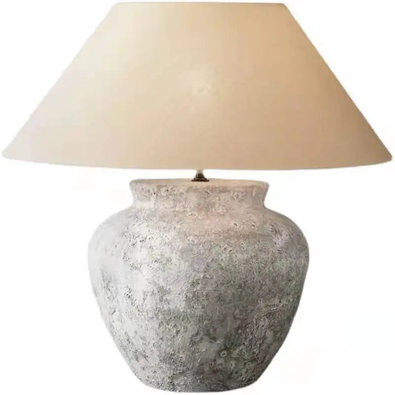 Afralia™ Ceramic Table Lamp Retro Bedroom Bedside Handmade Linen Shade Decoration