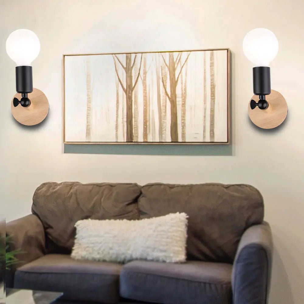 Afralia™ Modern Nordic Wood Wall Lights Bedroom Lamp Black White LED Sconce Lighting