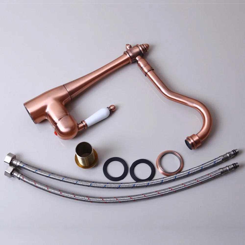 Afralia™ Antique Copper Kitchen Basin Mixer Tap with Ceramic Handle