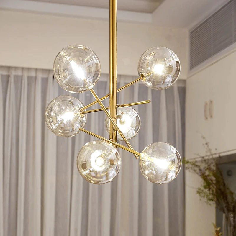 Afralia™ Glass Ball Iron Chandelier for Home Hotel Villa Living Room