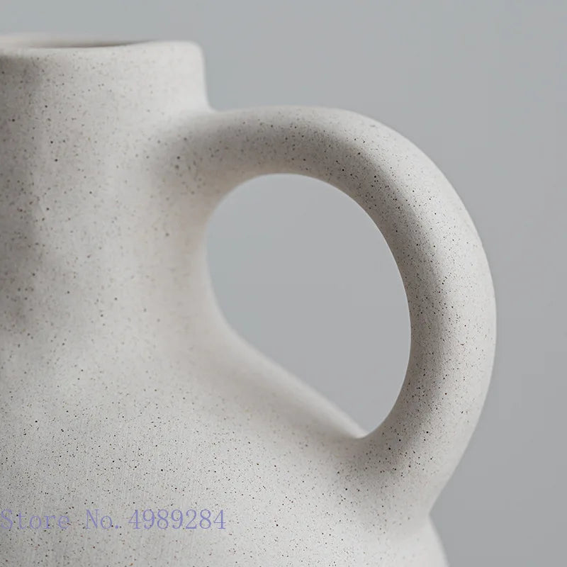 Afralia™ Vintage White Ceramic Vase Home Decor - Matte Handmade Flower Arrangement Holder