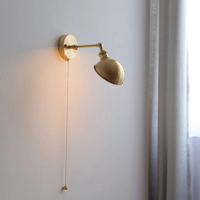 Afralia™ Copper Modern Wall Sconce with Pull Chain Switch for Bedroom, Living Room, Bathroom