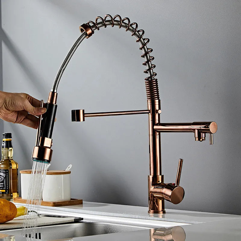 Afralia™ Rose Gold Kitchen Sink Faucet Rotating Mixer Tap Vanity Water Tap