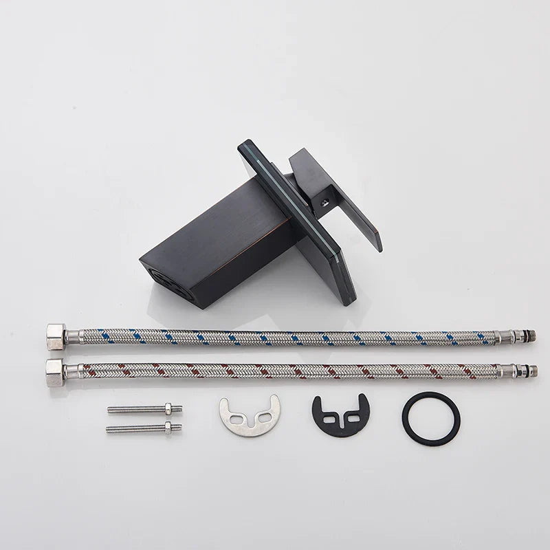 Afralia™ LED Waterfall Bathroom Sink Faucet Black Bronze Single Handle Deck Mount