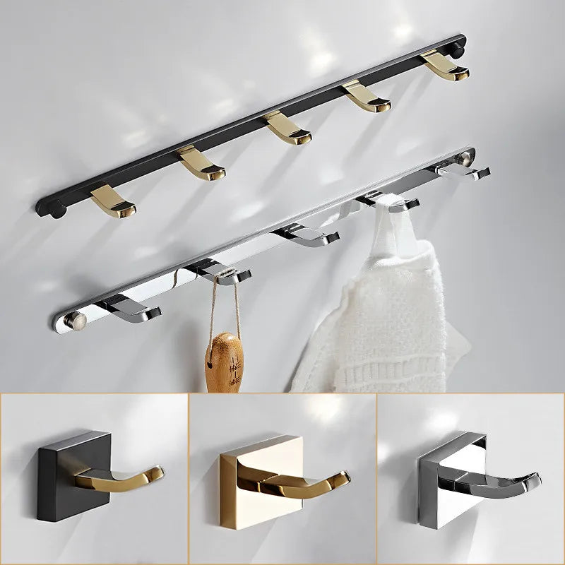 Afralia™ Brass 5-Hook Robe Rack in Black Gold for Wall Mount Towel & Clothes Storage