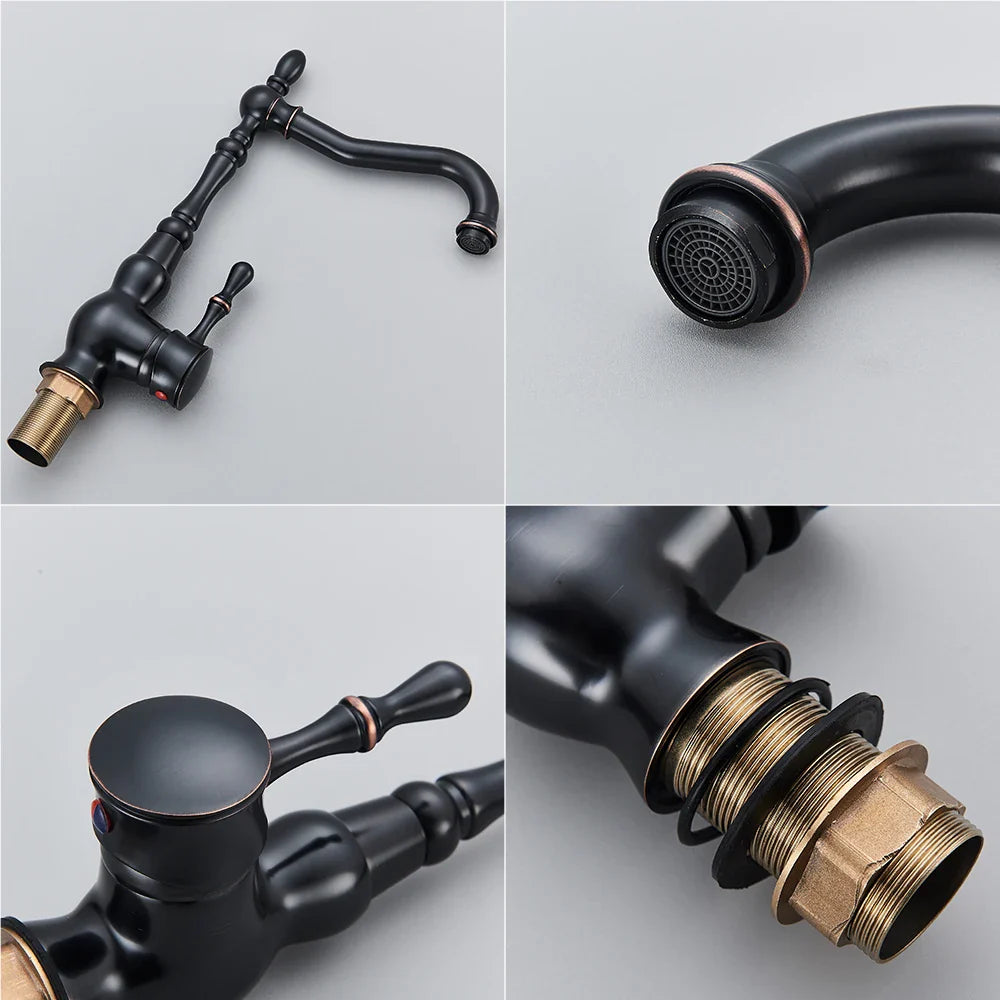 Afralia™ Black Brass Faucet Single Handle 360 Rotate Basin Sink Mixer Taps