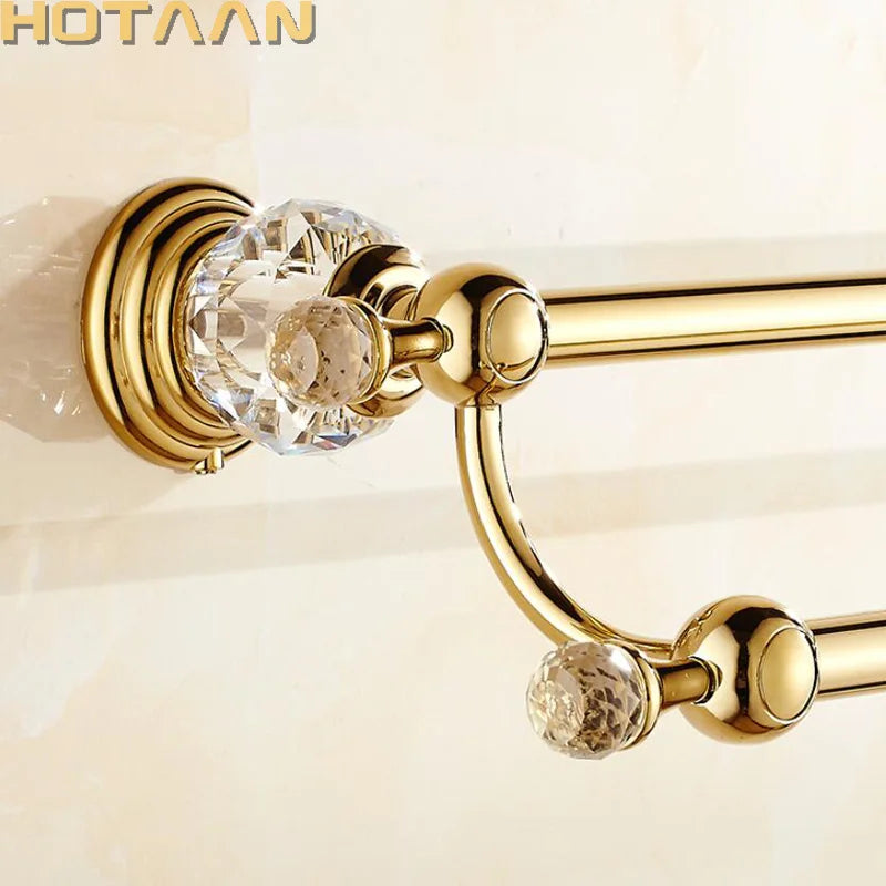 Afralia™ Crystal Gold Double Towel Bar for Bathroom, 60cm Length