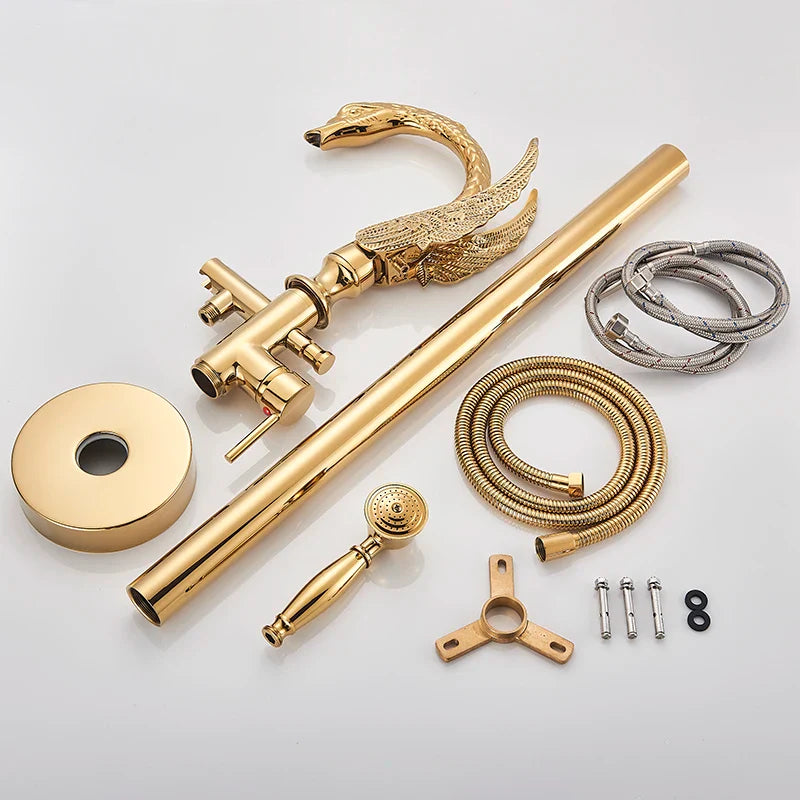 Afralia™ Gold Swan Freestanding Bathtub Faucet with Handshower