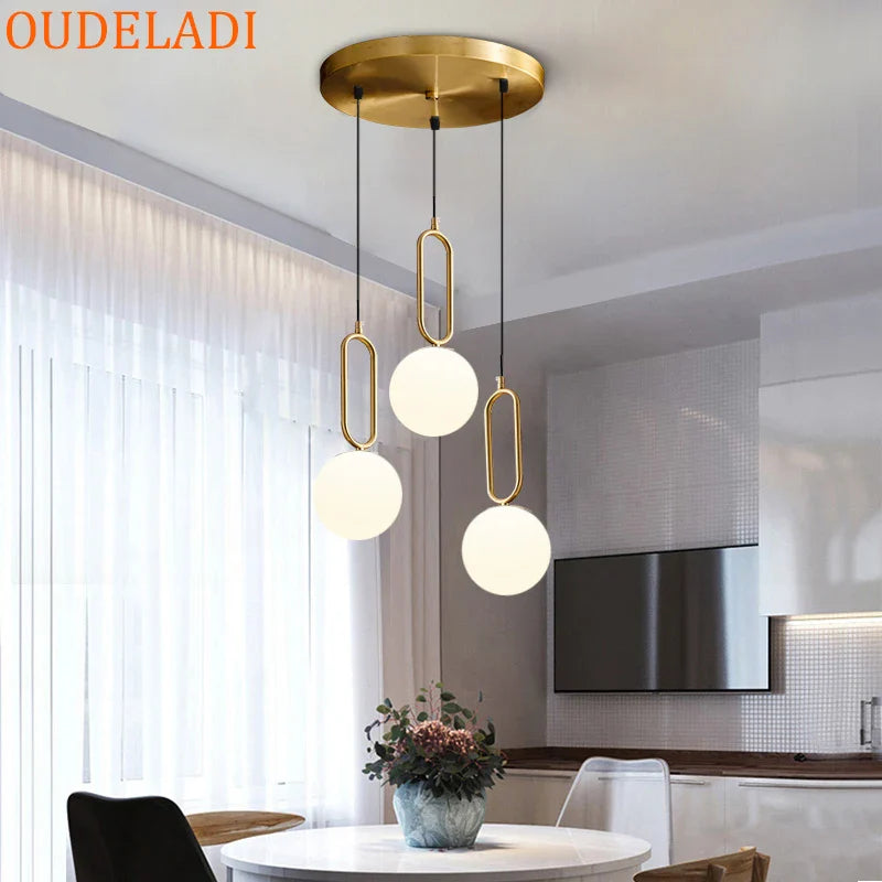Afralia™ Nordic Glass Ball Brass Pendant Lamp for Modern Living Spaces