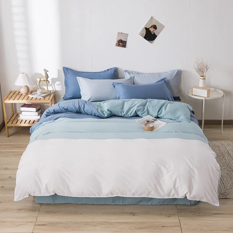 Afralia™ Blue White Blocking Print Bedding Set: Duvet Cover, Sheet, Pillowcases