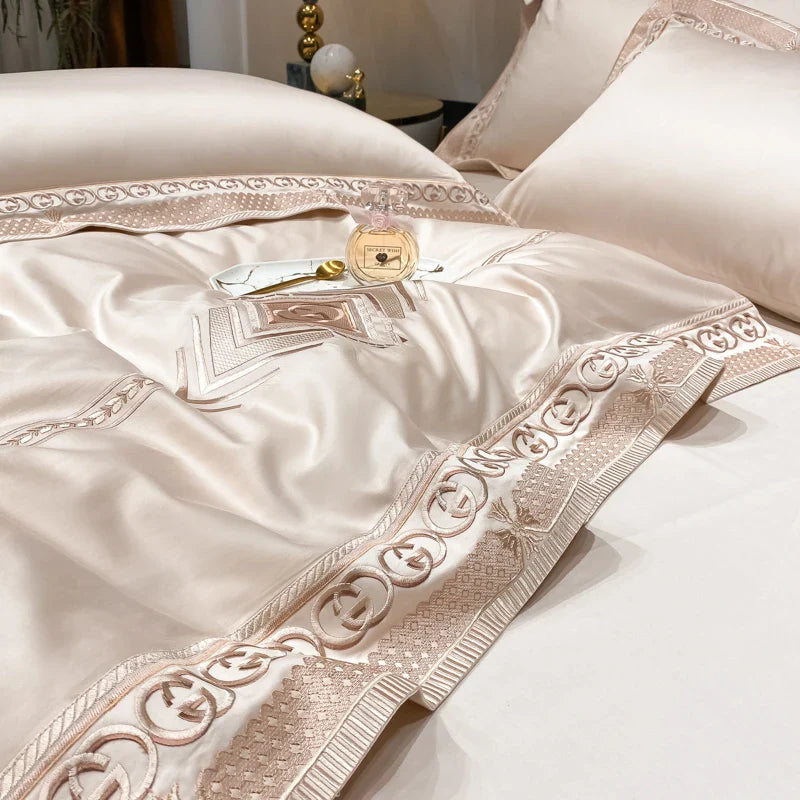 Afralia™ Luxury Embroidery Bedding Set, Queen King Size Duvet Cover Set, Bed Sheet, Pillowcases
