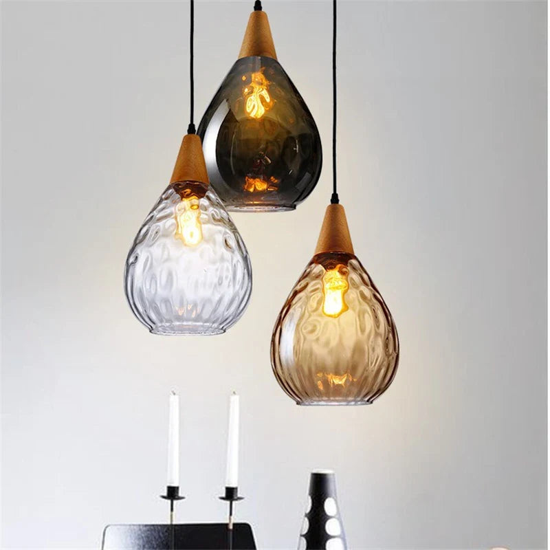 Afralia™ Nordic Water Grain Glass Pendant Lights | Retro Living Room Kitchen Bar Decor