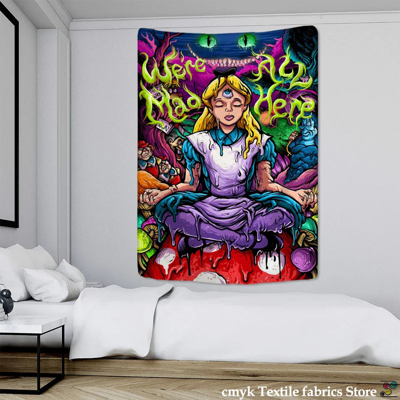 Afralia™ Anime Girl Tapestry Wall Hanging for Magic Science Fiction Bohemian Decor