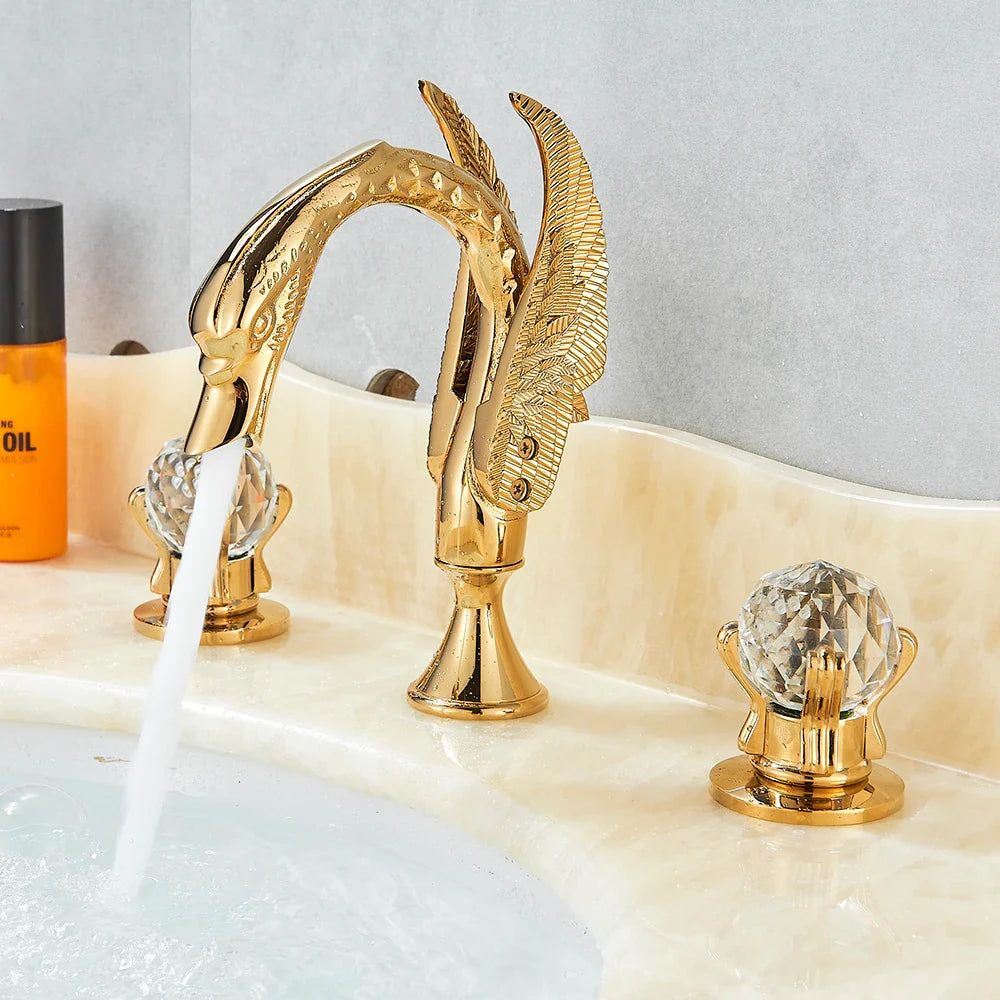 Afralia™ Luxury Gold Bath Faucet Set with 2 Handles for Washbasin Sink