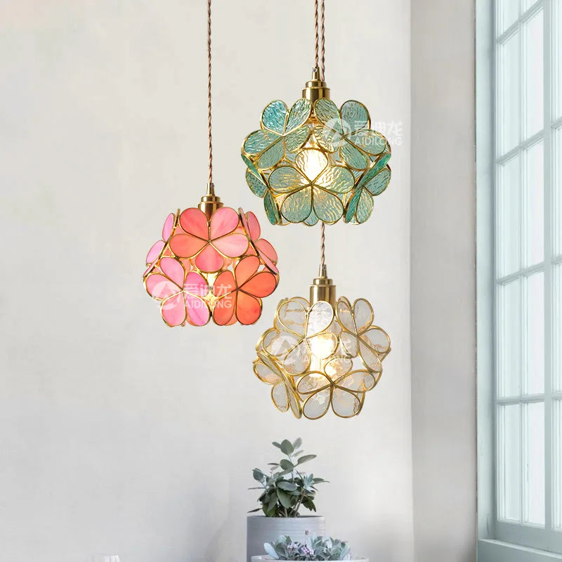 Afralia™ Nordic Copper LED Glass Pendant Light Fixture - Modern Restaurant Bar Hanging Lamp