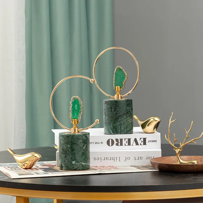 Afralia™ Agate Crafts Marble Base Art Sculpture for Living Room Bookcase