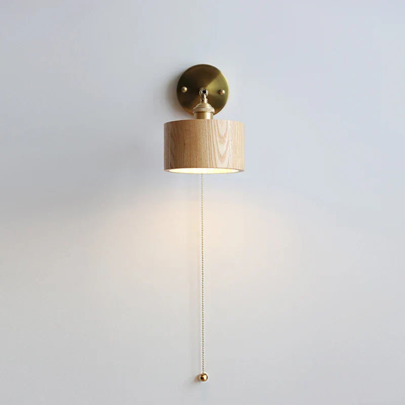 Afralia™ Wooden LED Wall Lights with Pull Chain Switch for Nordic Modern Home Lighting