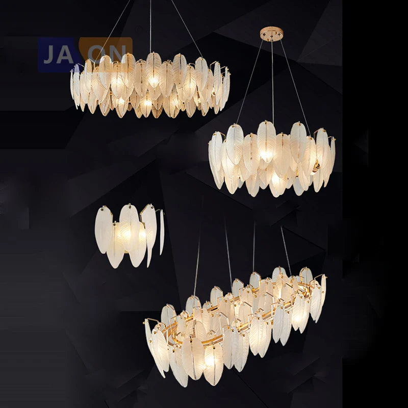 Afralia™ Silver Gold LED Feather Chandelier - Art Deco Round Pendant Light