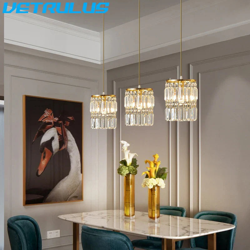 Afralia™ Crystal Copper LED Chandelier Pendant Light Modern Luxury Ceiling Lamp