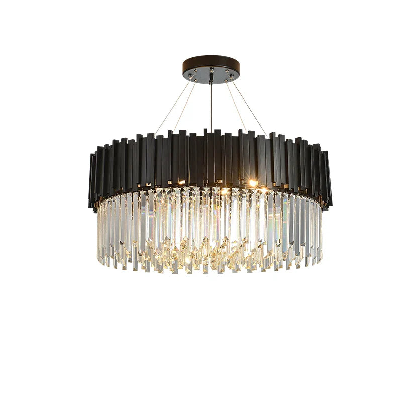 Afralia™ Black Gold Crystal Oval LED Hanging Chandelier Lighting Fixture