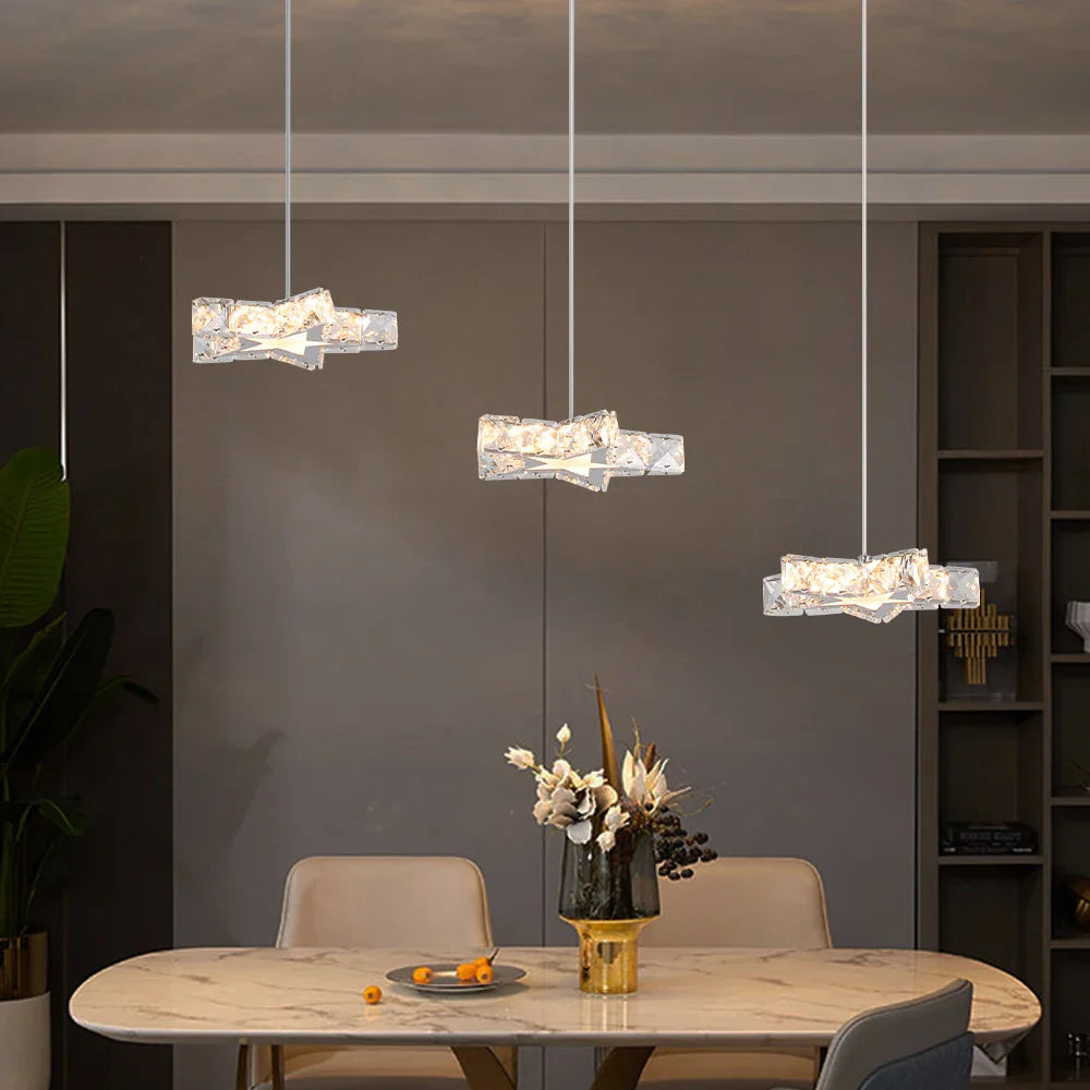 Afralia™ Crystal Stars LED Pendant Chandelier for Modern Living Dining Room Decor