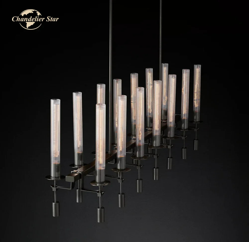 Afralia™ Glass LED Linear Chandelier for Dining & Living Room, Kitchen Island Lighting