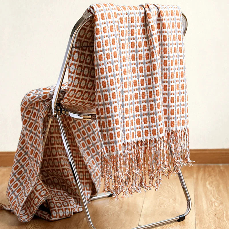 Afralia™ Nordic Knitted Travel Blanket - Khaki Sofa Throw with Tassels