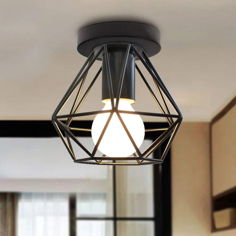 Afralia™ Vintage Industrial LED Ceiling Light Shade for Living Room Kitchen Cage Home Decor