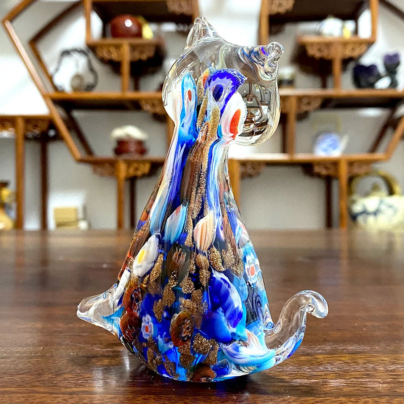 Afralia™ Cute Cat Glass Figurine | Crystal Animal Sculpture | Home Table Decor, Kids Gift