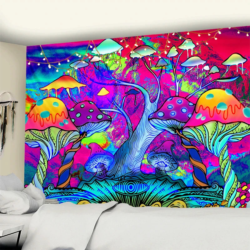 Magic Mushroom Mandala Tapestry Wall Hanging by Afralia™ - Boho Psychedelic Home Decor