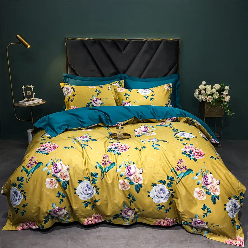 Afralia™ 1400TC Egyptian Cotton Bird Floral Bedding Set - Luxury 4Pcs