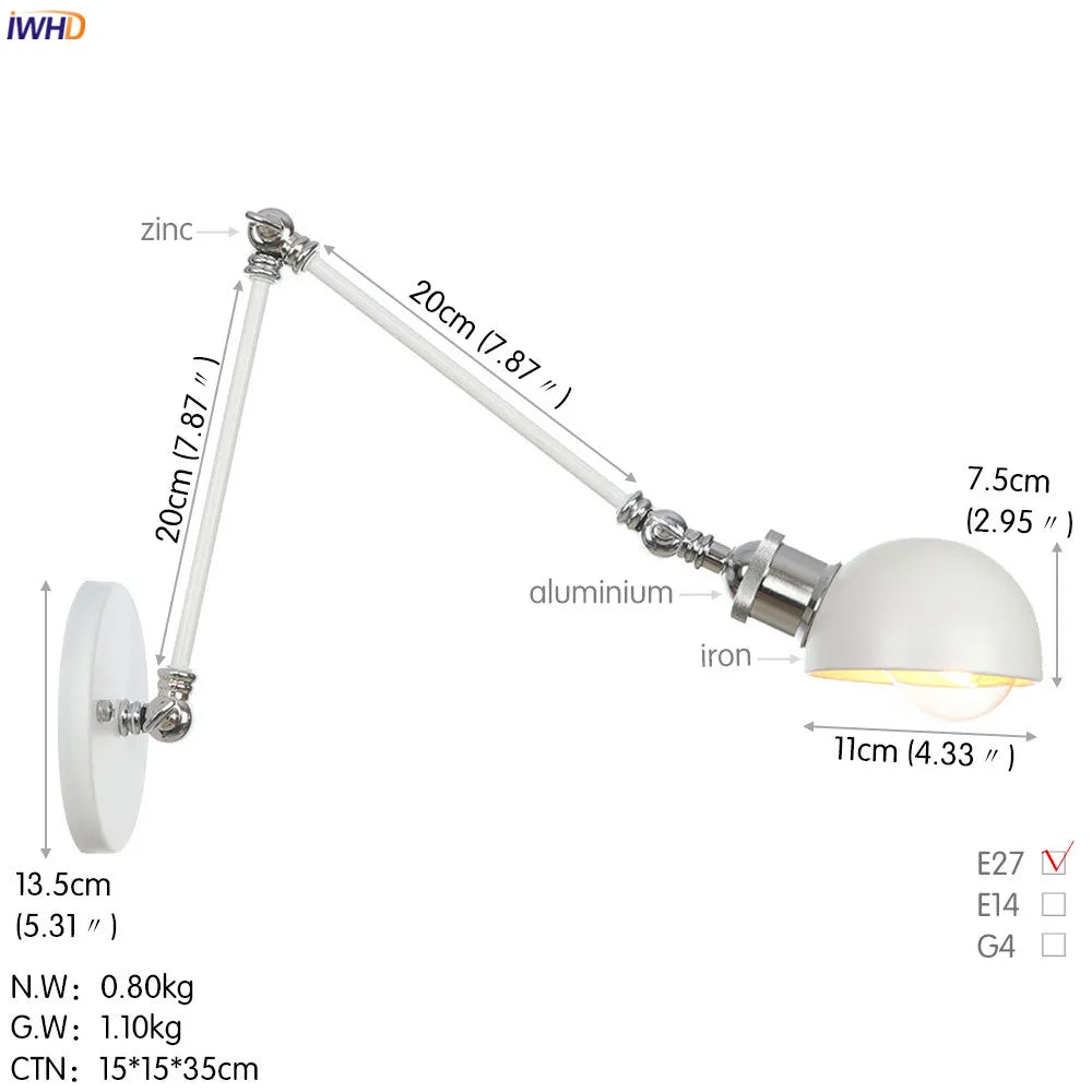 Afralia™ Swing Arm Industrial Wall Sconce Vintage Home Lighting White Retrouxe