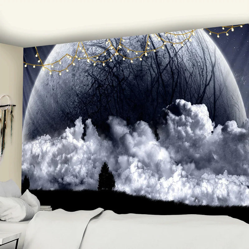 Afralia™ Moon & Starry Sky Tapestry: Beach Blanket, Yoga Mat & Living Room Decor