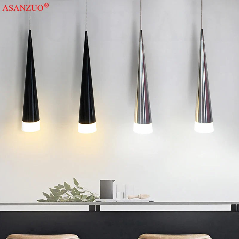 Afralia™ 5W LED Pendant Light - Silver/Black Aluminum Tube Fixture for Kitchen Island