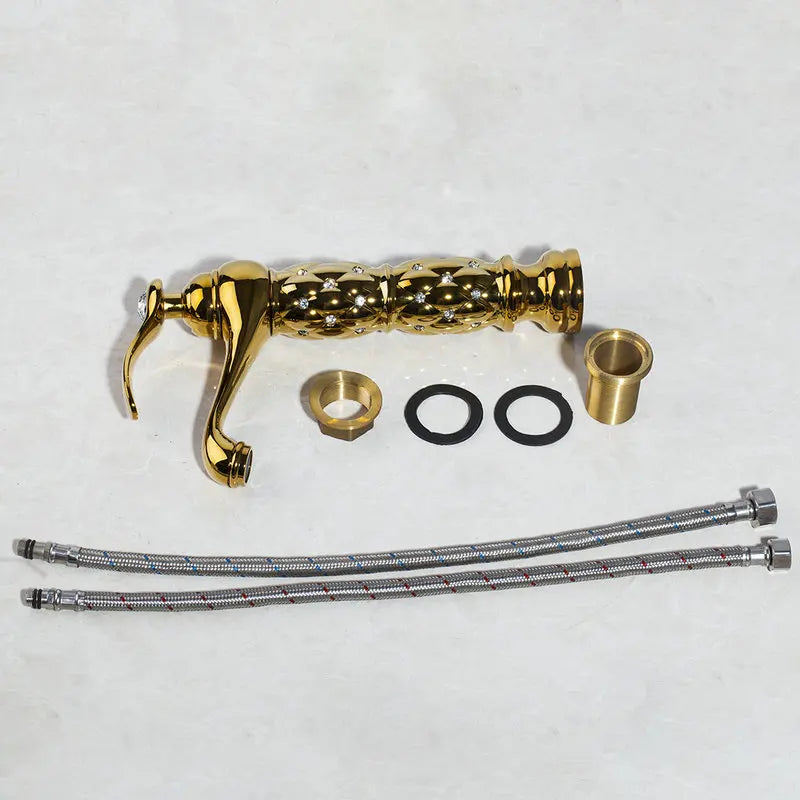 Afralia™ Golden Plated Bathroom Basin Faucet High Short Style Single Handle Sink Mixer Tap
