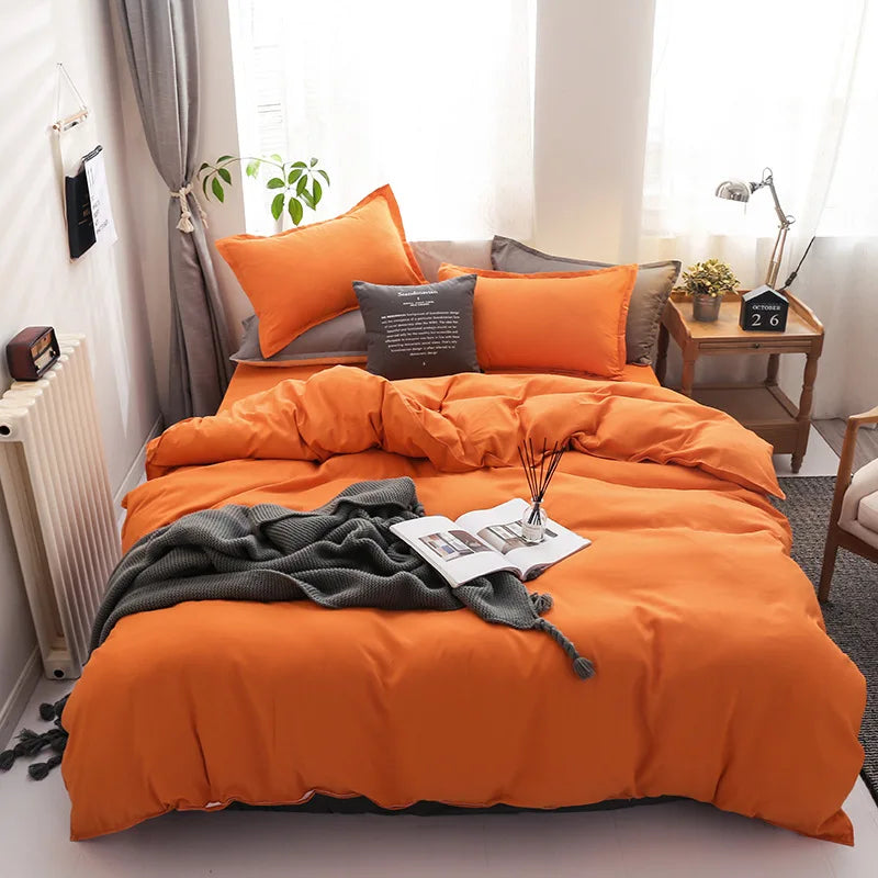 Afralia™ Brushed Duvet Cover Set, Solid Orange Red, Luxury Hotel Bedding Set