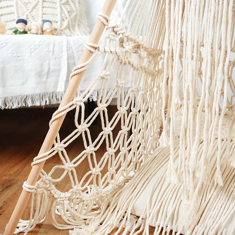 Afralia™ Macrame Kids Tent with Wooden Stick Holder for Boho Decor