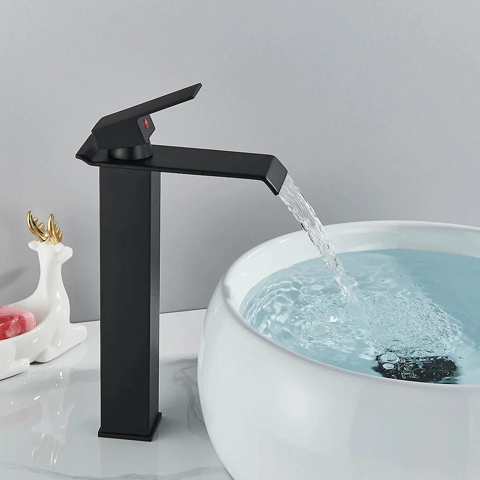 Afralia™ Chrome Black Brushed Basin Faucet Mixer Tap Hot Cold Water Bathroom Sink.