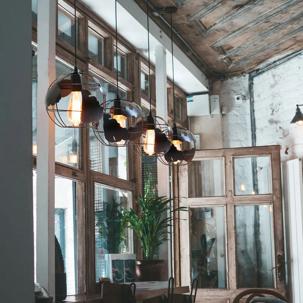 Afralia™ Rustic Industrial Metal Globe Pendant Chandelier Light Fixtures