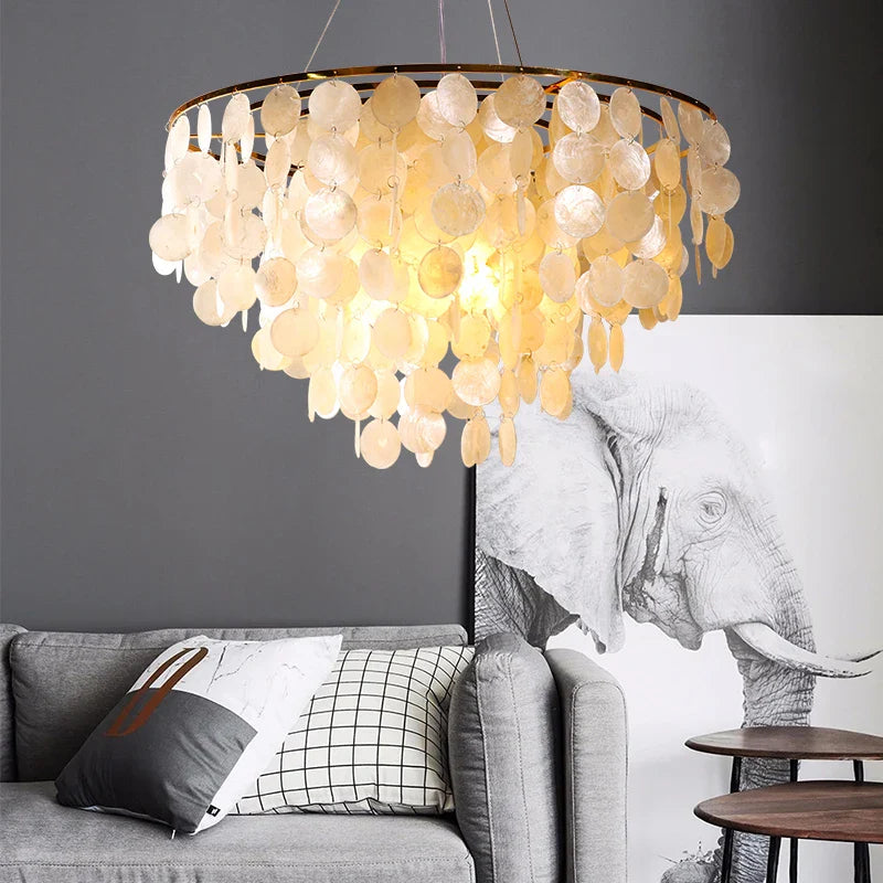 Afralia™ Shell Chandelier: Minimalist Nature Design for Bedroom, Living Room, Kitchen - Chrome Art Decor