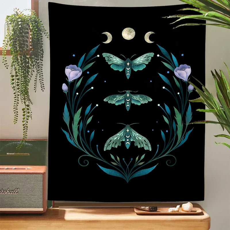 Starry Moon & Flower Botanical Tapestry by Afralia™ for Home Wall Decor