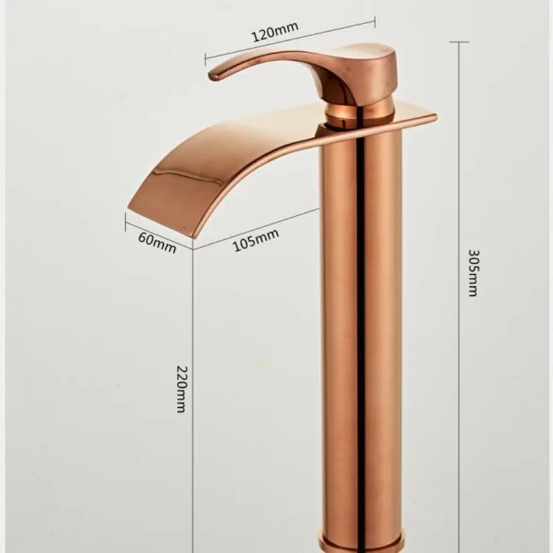 Afralia™ Rose Gold Waterfall Basin Faucet: Brass Bathroom Mixer Tap, Hot Cold Sink.
