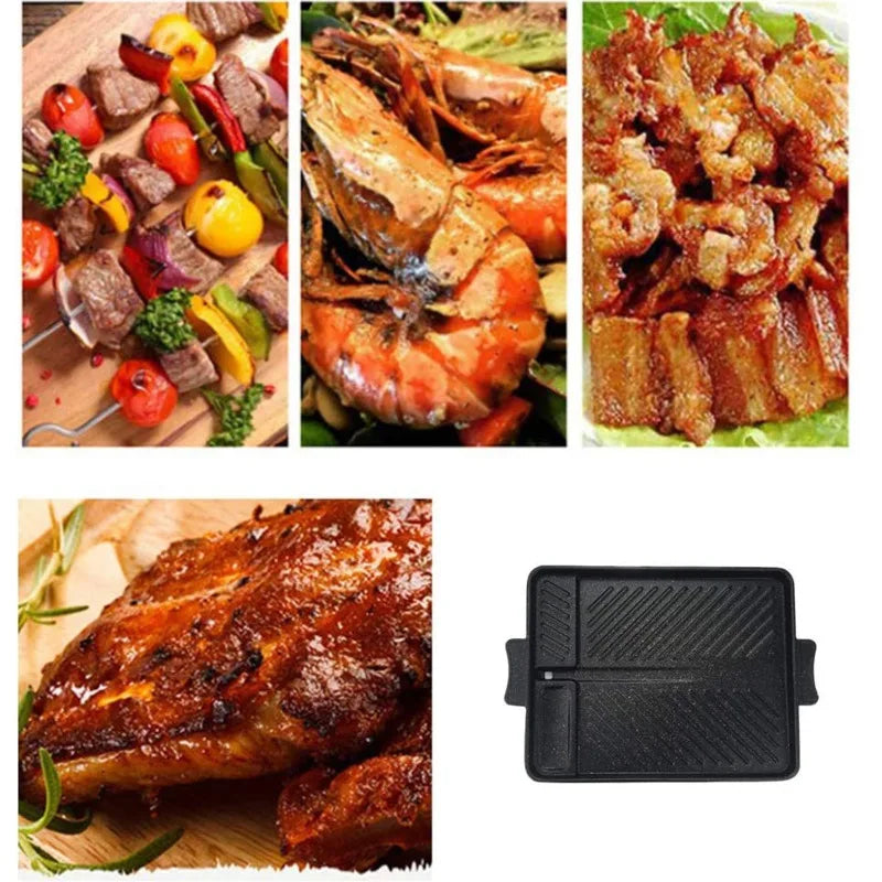 Afralia™ Korean Grill Pan: Non-stick Smokeless BBQ Tray for Indoor/Outdoor Grilling