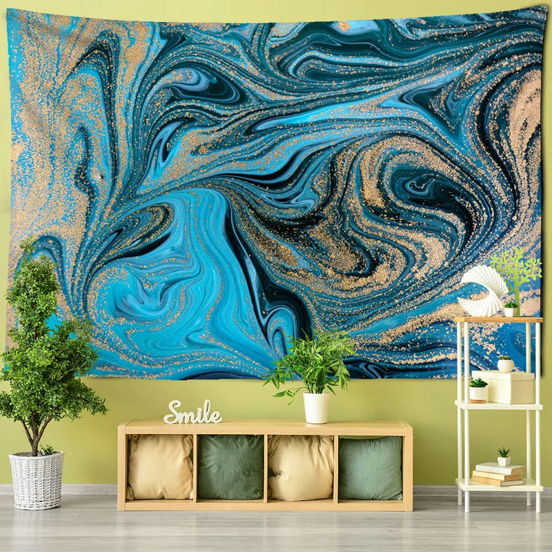 Afralia™ Blue Gouache Line Tapestry Wall Hanging for Boho Room Decor